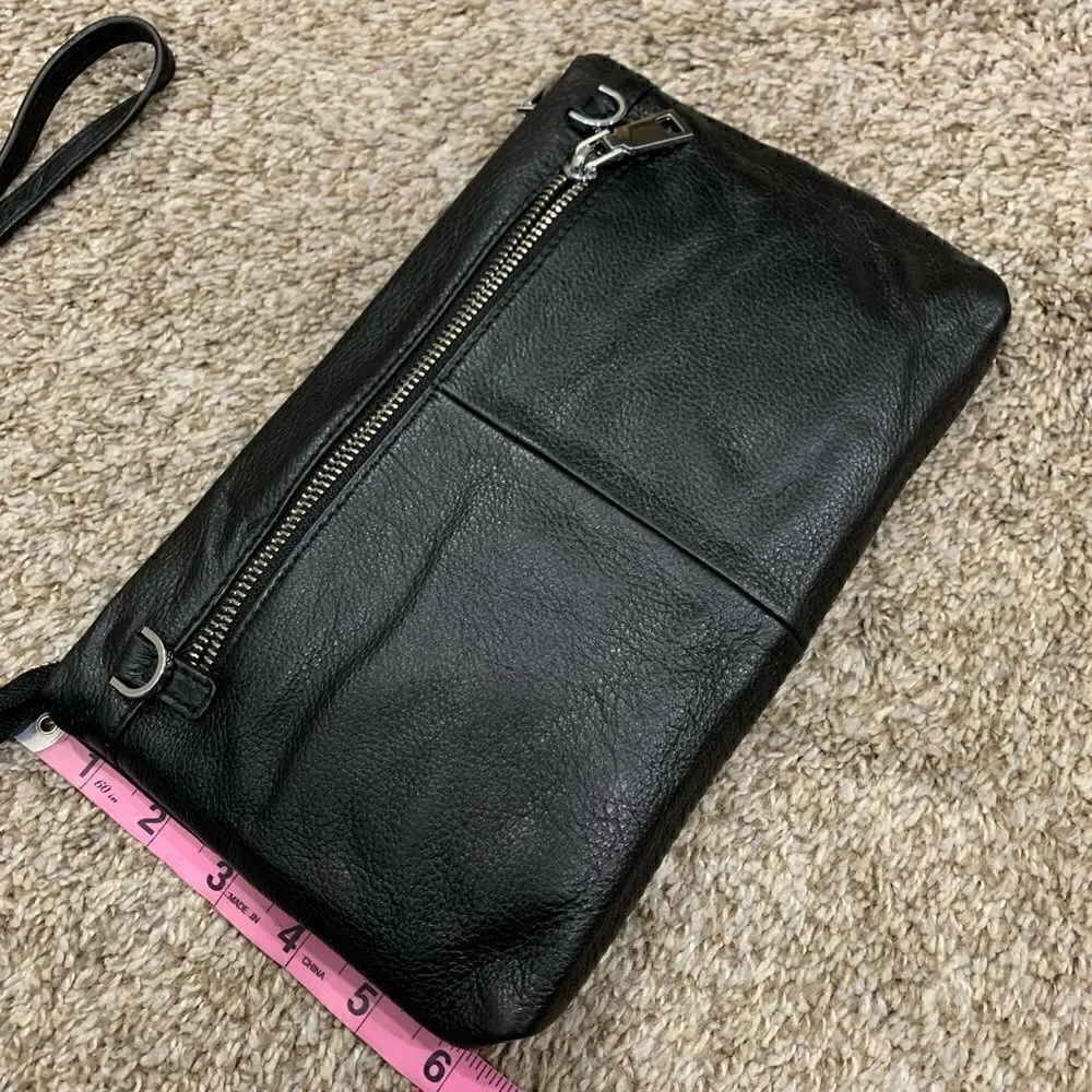 Handmade Genuine Leather Feather Embossed XL Zip Clutch/Wristlet/ Crossbody